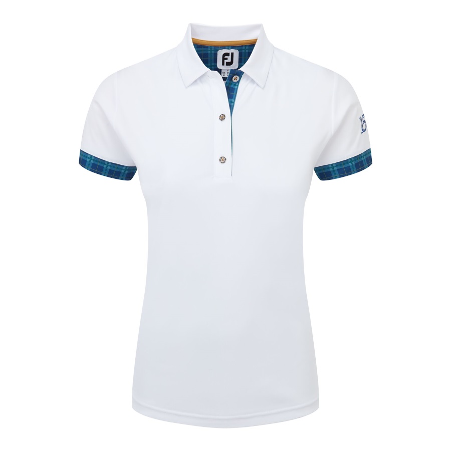 Footjoy White Open Tartan Trim Women Shirt