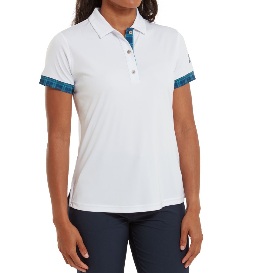 Footjoy White Open Tartan Trim Women Shirt