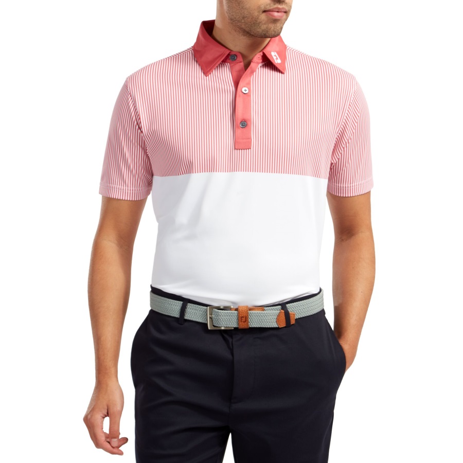 Footjoy Smooth Pique Engineered Vertical Print White-Cape Red