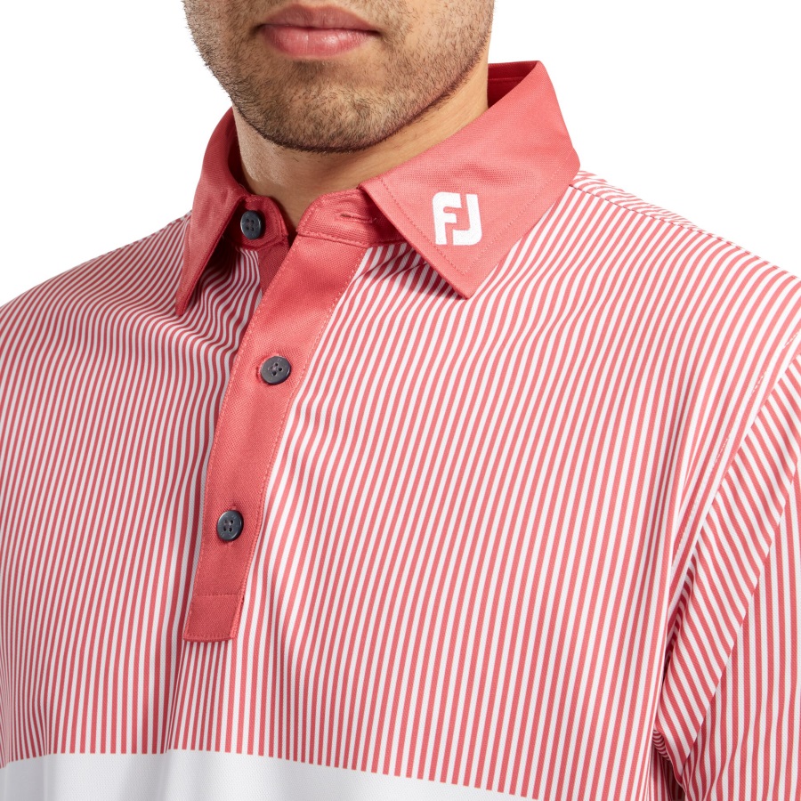 Footjoy Smooth Pique Engineered Vertical Print White-Cape Red