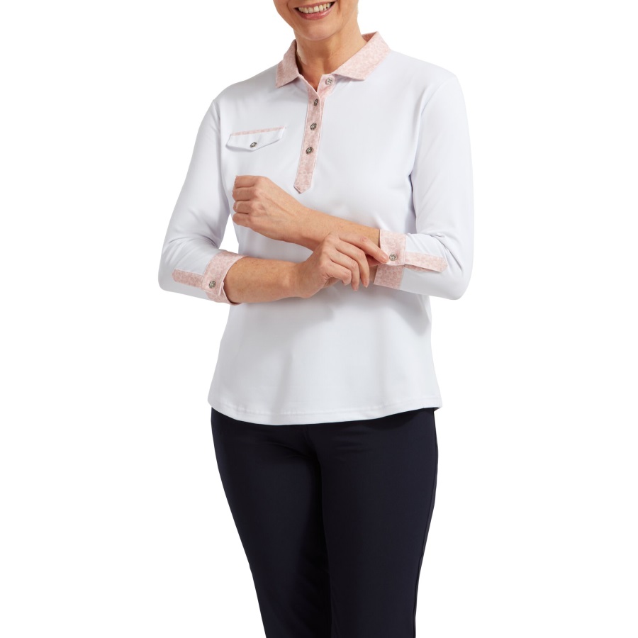 Women's 3-4 Sleeve Pique with Printed Trim Footjoy White
