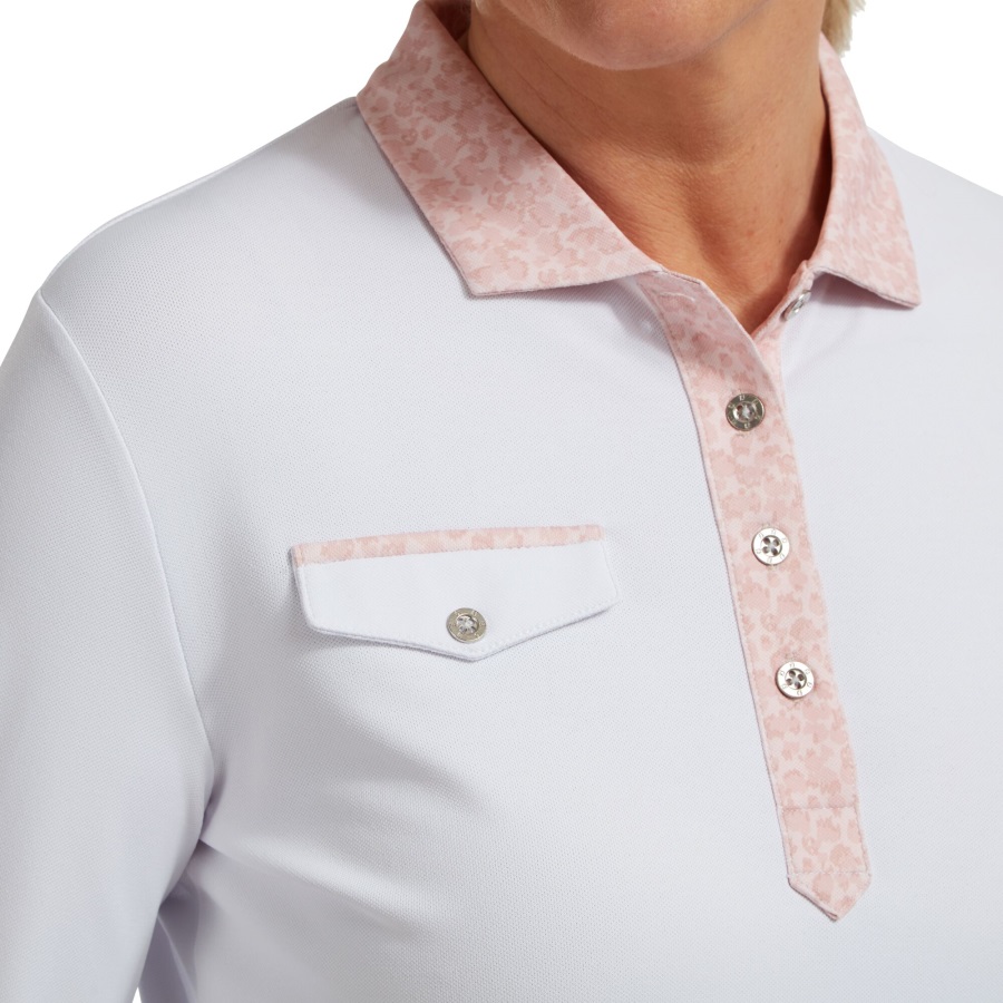 Women's 3-4 Sleeve Pique with Printed Trim Footjoy White