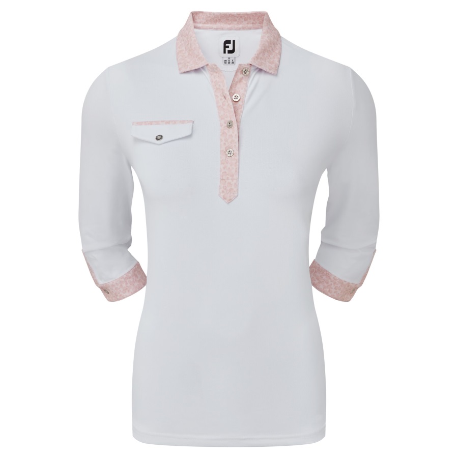Women's 3-4 Sleeve Pique with Printed Trim White Footjoy