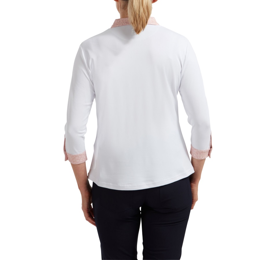 Women's 3-4 Sleeve Pique with Printed Trim White Footjoy