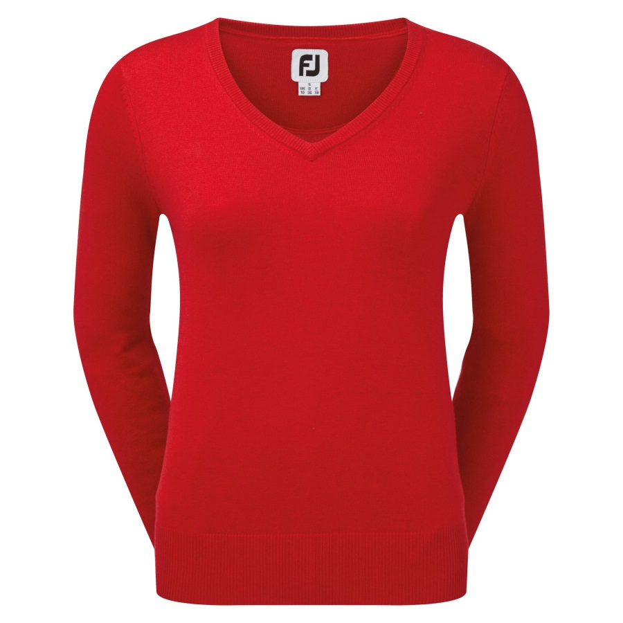Red Wool Blend V-Neck Pullover Women Footjoy