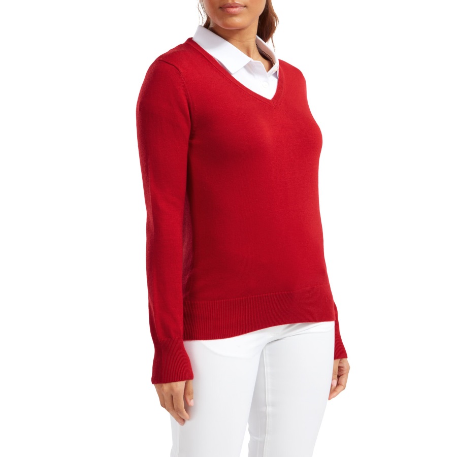 Red Wool Blend V-Neck Pullover Women Footjoy