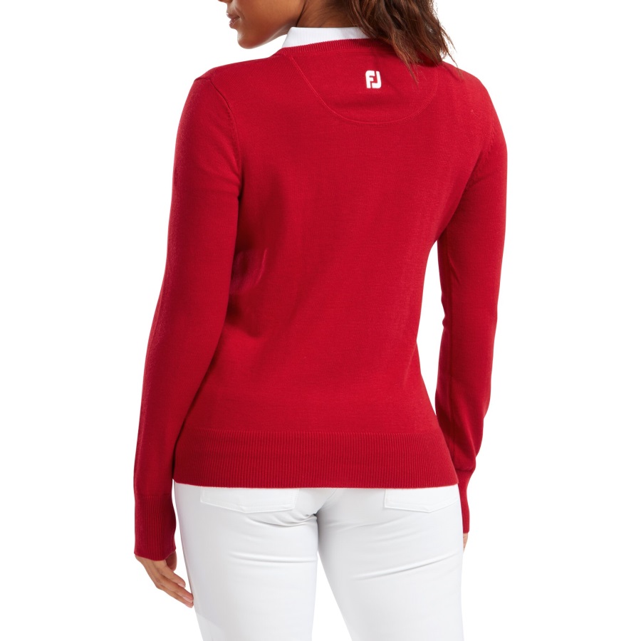 Red Wool Blend V-Neck Pullover Women Footjoy