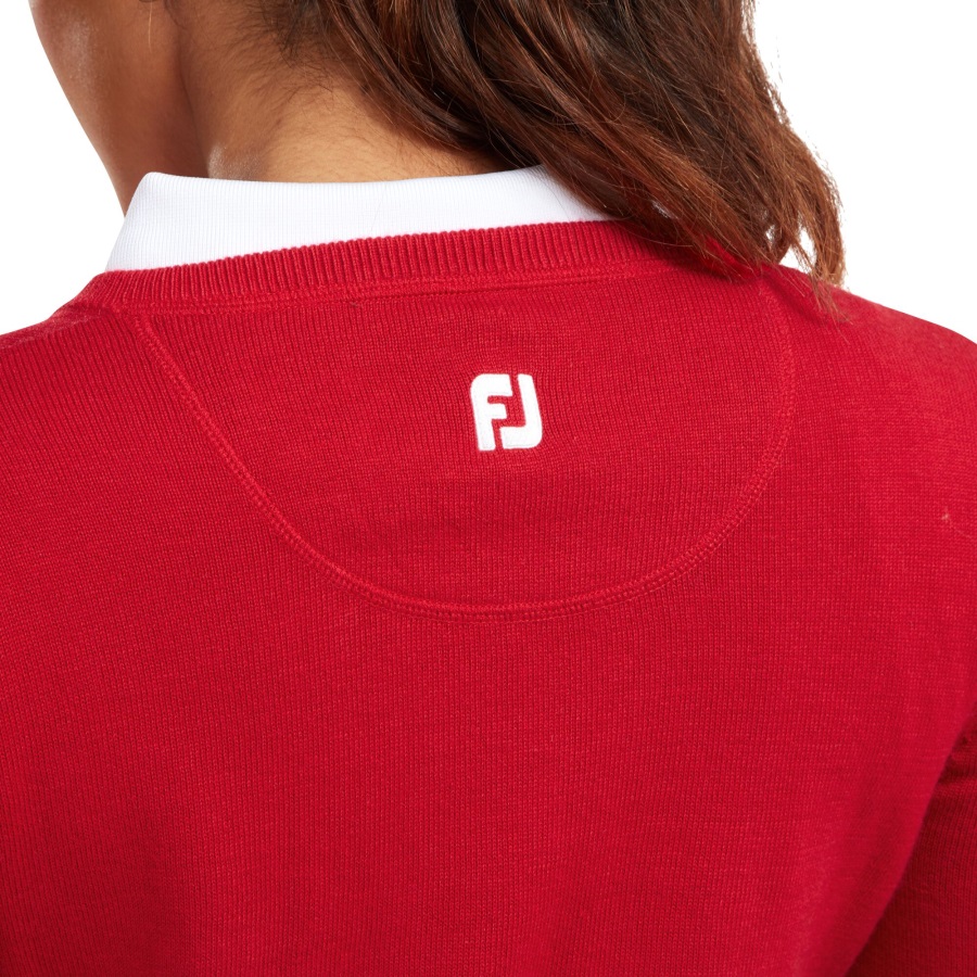 Red Wool Blend V-Neck Pullover Women Footjoy