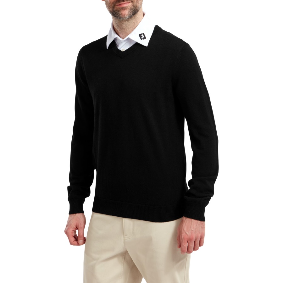 Black Wool Blend V-Neck Pullover Footjoy Men
