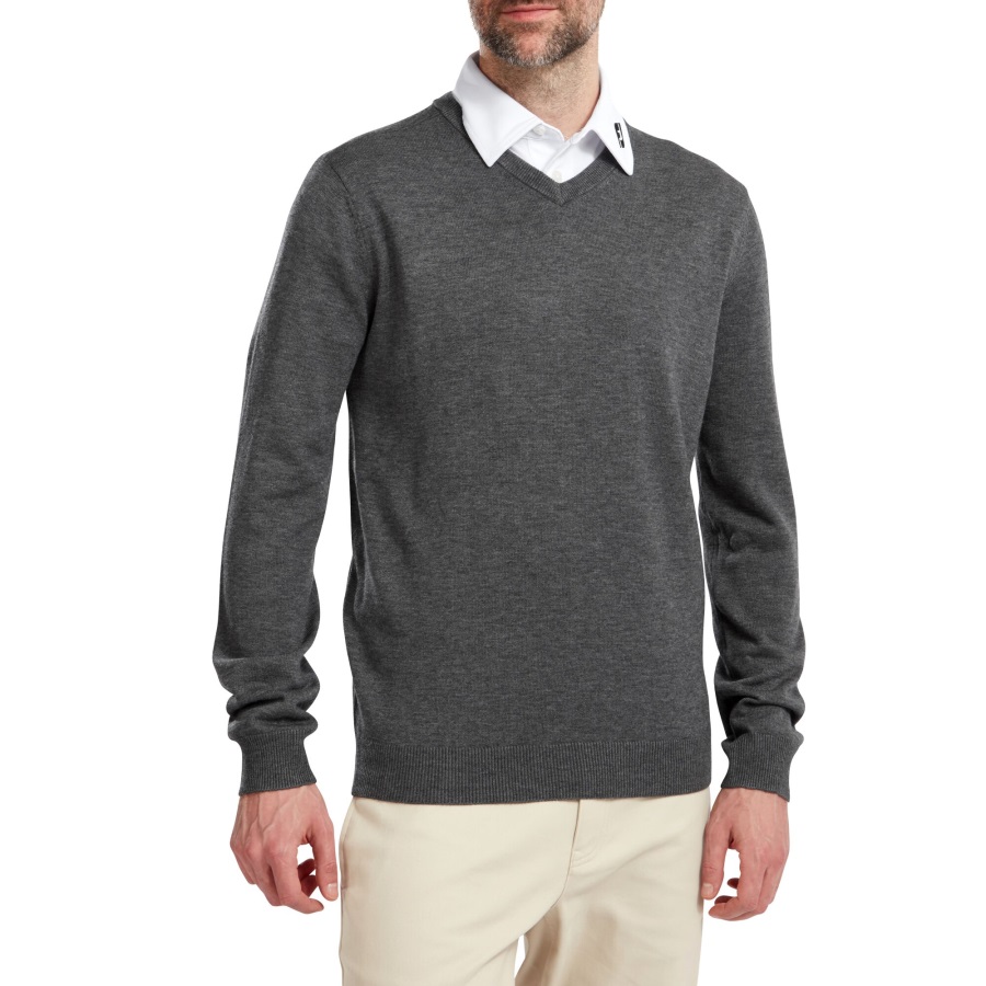 Footjoy Heather Charcoal Wool Blend V-Neck Pullover