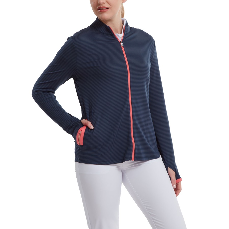 Full-Zip Lightweight Tonal Stripe Midlayer Footjoy Navy-Bright Coral