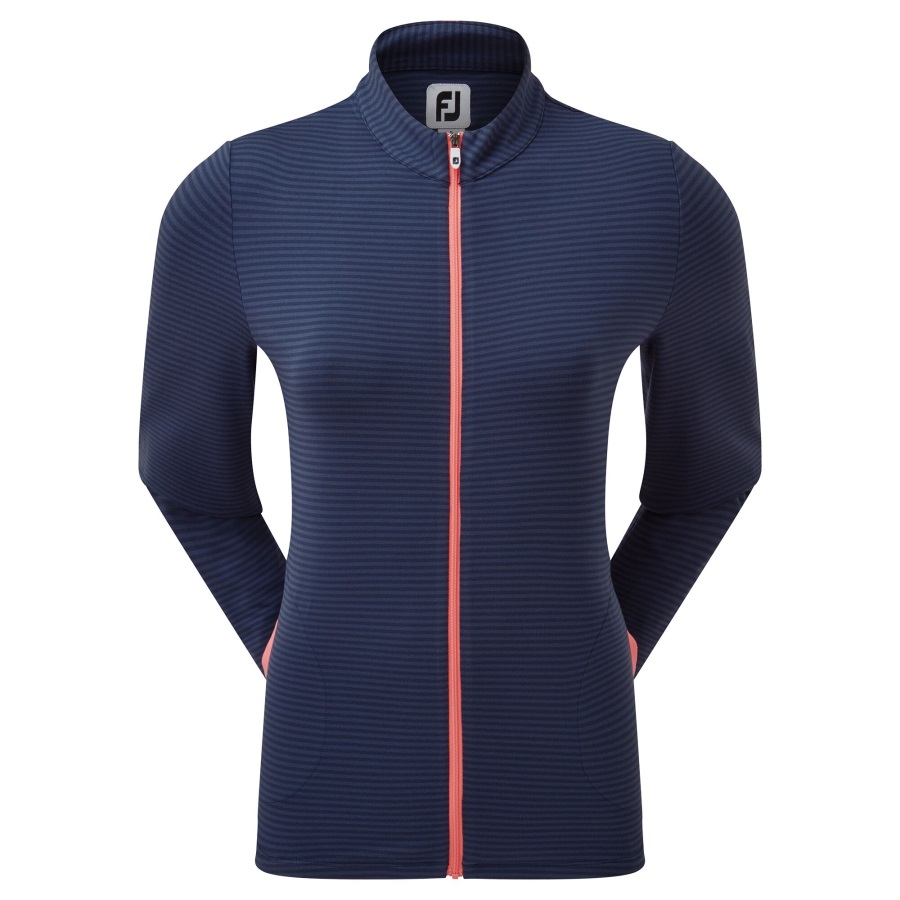 Full-Zip Lightweight Tonal Stripe Midlayer Navy-Bright Coral Footjoy
