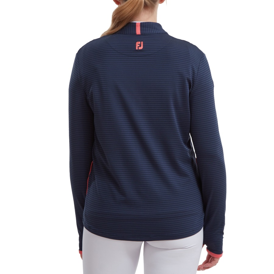 Full-Zip Lightweight Tonal Stripe Midlayer Navy-Bright Coral Footjoy