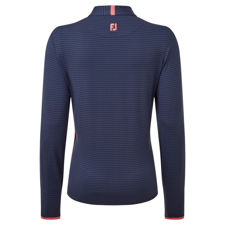 Full-Zip Lightweight Tonal Stripe Midlayer Navy-Bright Coral Footjoy
