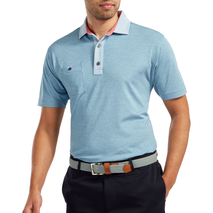 Storm Blue Footjoy Heather Pique with Pinstripe Trim
