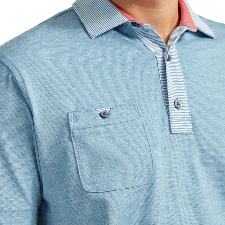 Storm Blue Footjoy Heather Pique with Pinstripe Trim