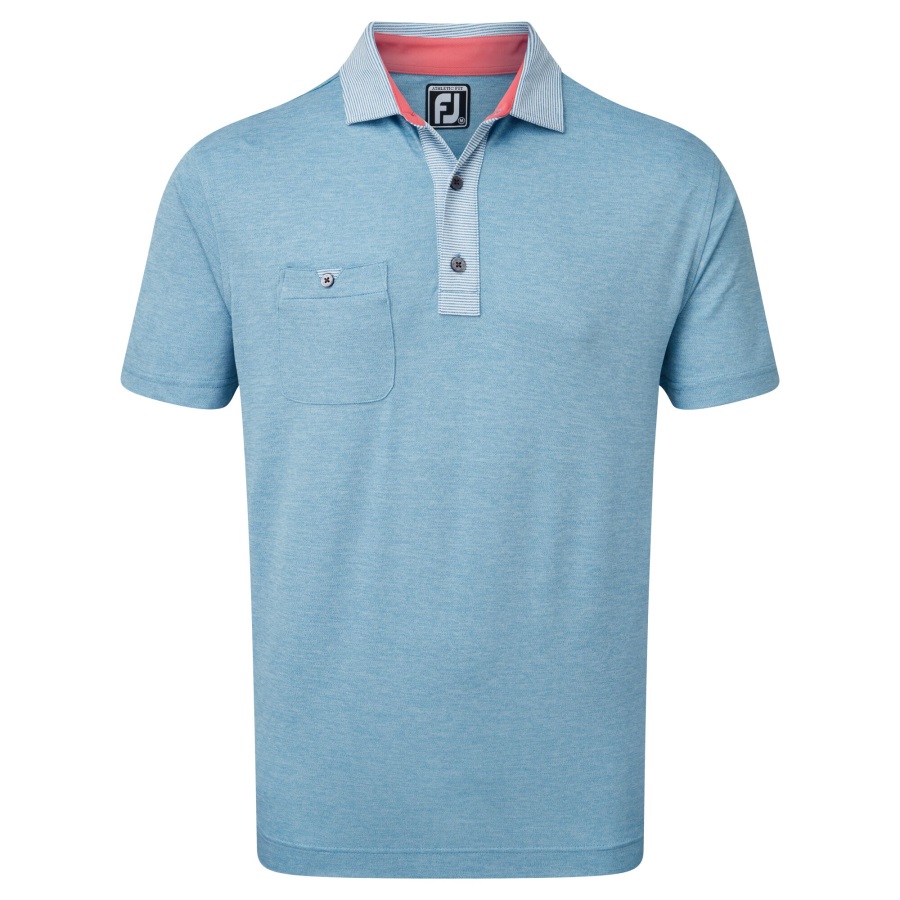 Storm Blue Heather Pique with Pinstripe Trim Footjoy