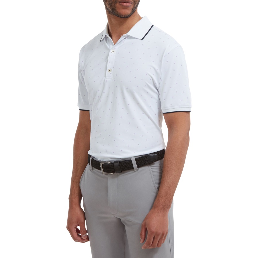 Footjoy White-Lavender Push Play Print Pique