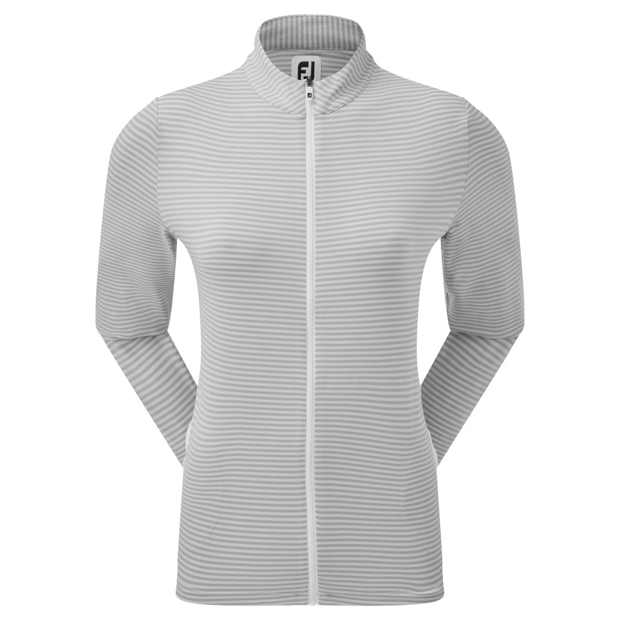 Grey Footjoy Full-Zip Lightweight Tonal Stripe Midlayer