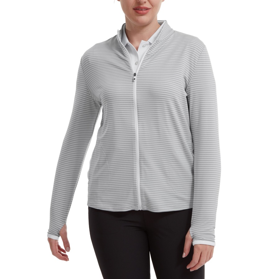 Grey Footjoy Full-Zip Lightweight Tonal Stripe Midlayer