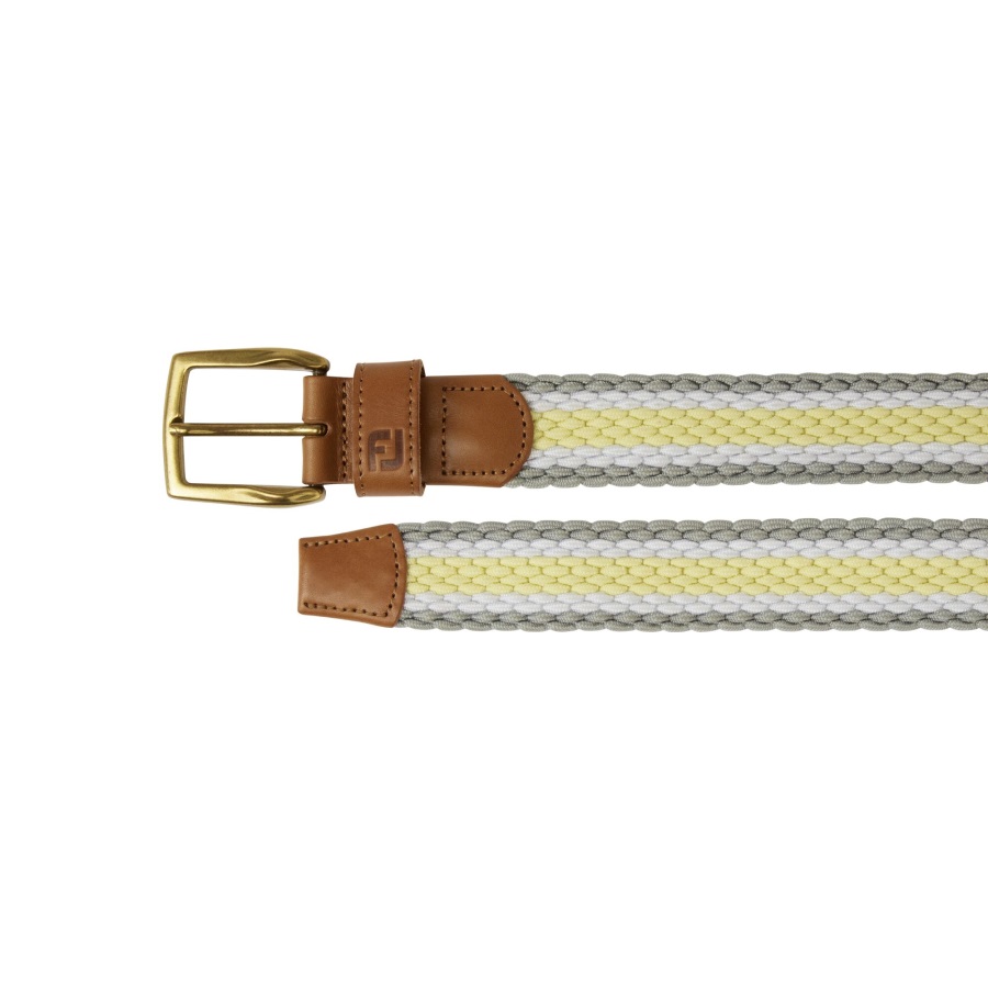 Grey-White-Yellow Striped Braided Belt Footjoy