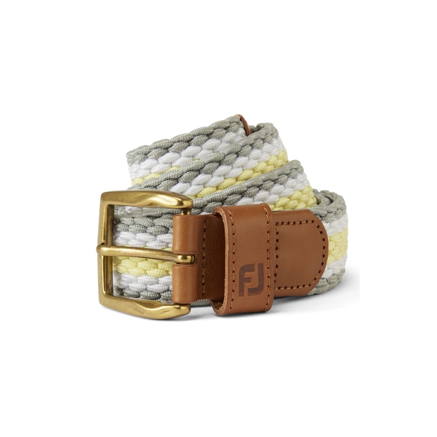 Grey-White-Yellow Striped Braided Belt Footjoy