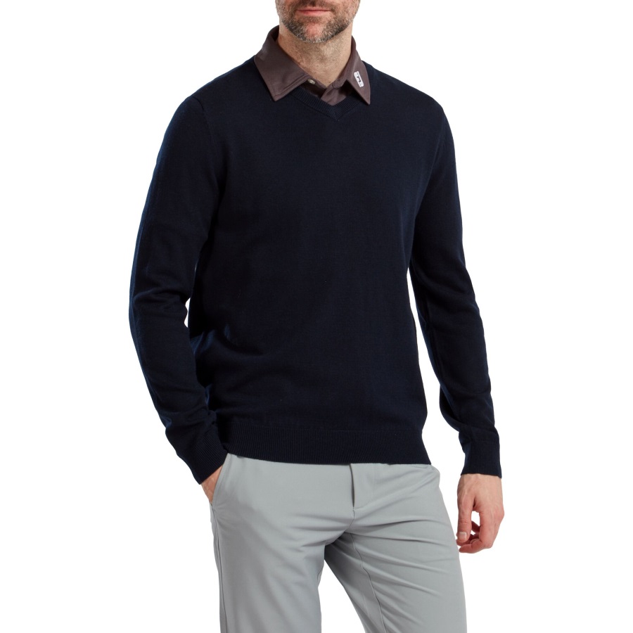 Wool Blend V-Neck Pullover Navy Footjoy