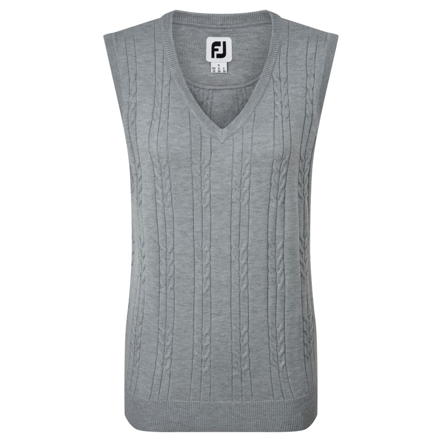 Women's Wool Blend Cable Knit V-Neck Vest Grey Footjoy