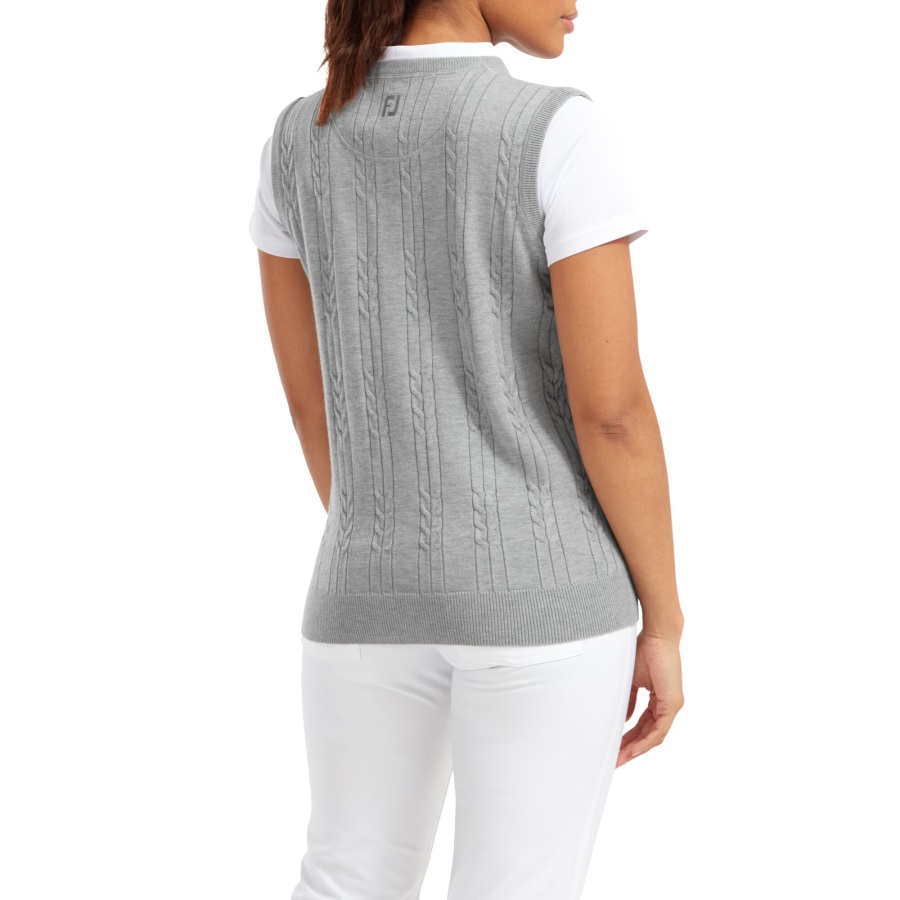 Women's Wool Blend Cable Knit V-Neck Vest Grey Footjoy