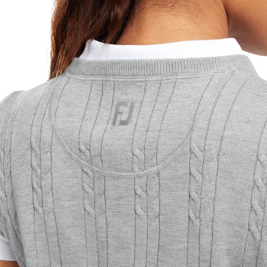 Women's Wool Blend Cable Knit V-Neck Vest Grey Footjoy