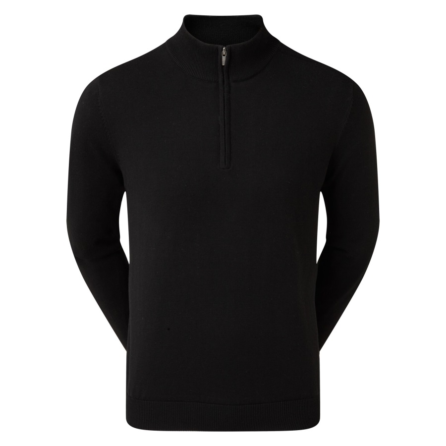 Black Wool Blend 1-2 Zip Lined Pullover Footjoy
