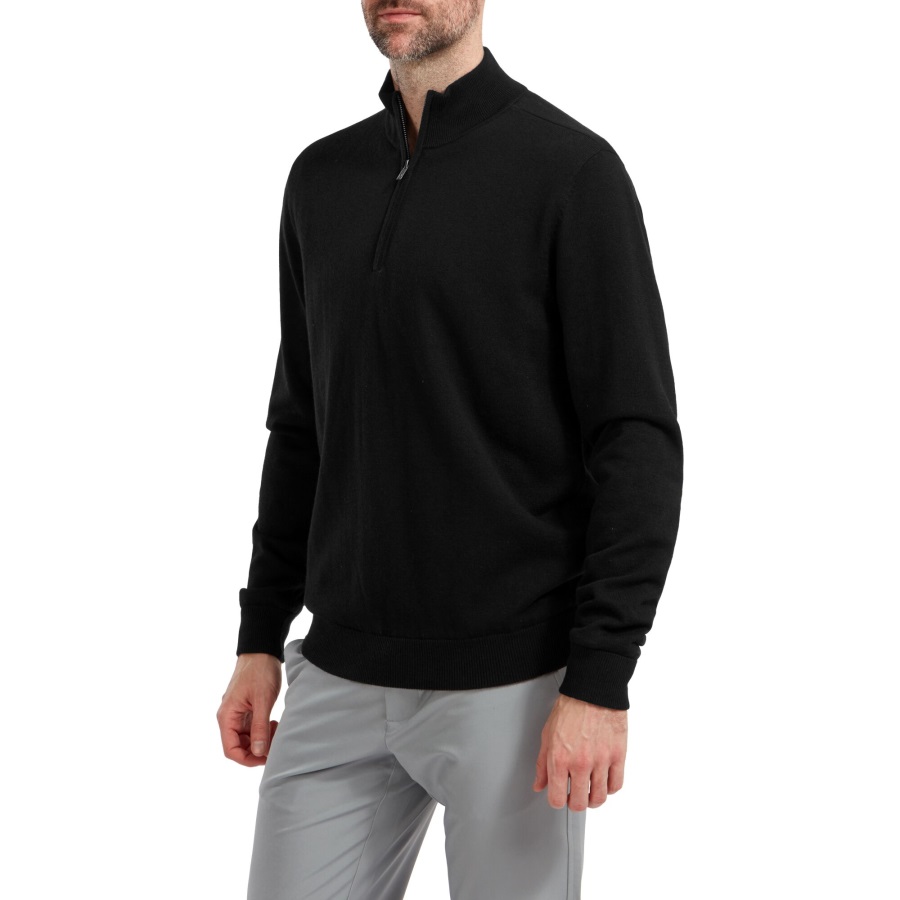 Footjoy Black Wool Blend 1-2 Zip Lined Pullover