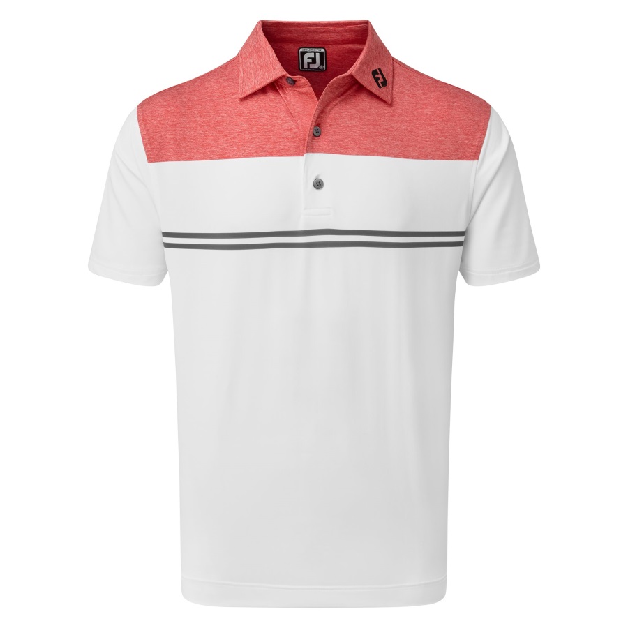 Footjoy Red-White-Charcoal Heather Colour Block Lisle Performance Shirts