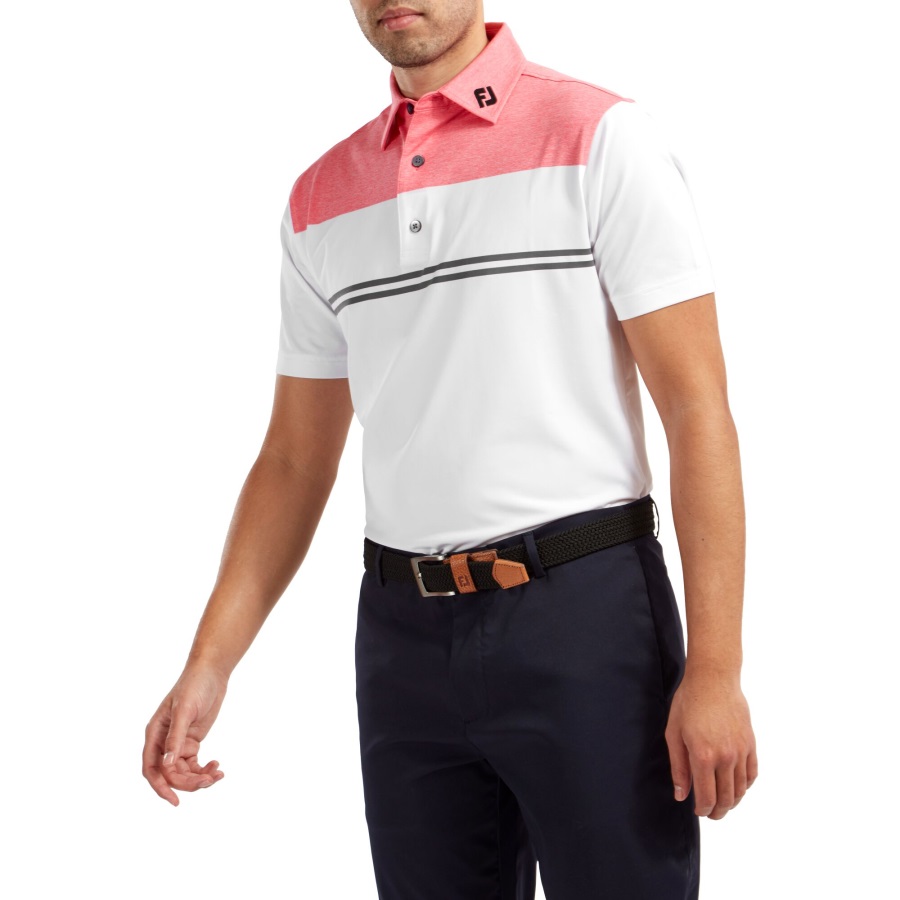 Footjoy Red-White-Charcoal Heather Colour Block Lisle Performance Shirts