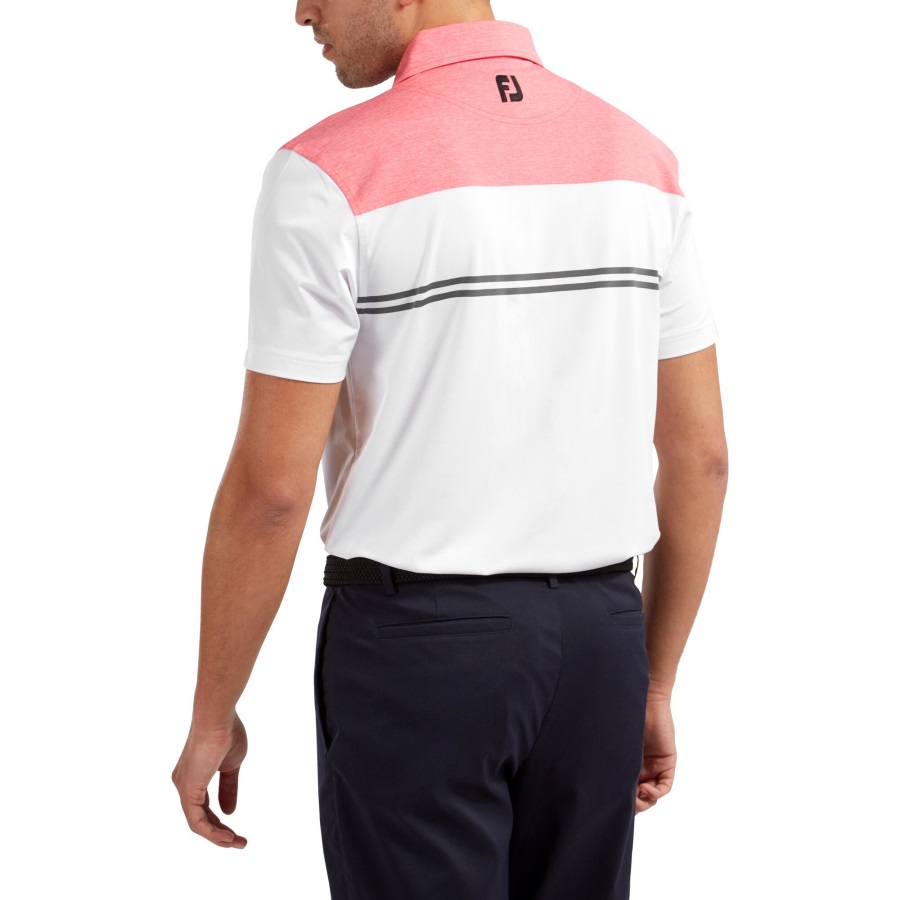 Footjoy Red-White-Charcoal Heather Colour Block Lisle Performance Shirts