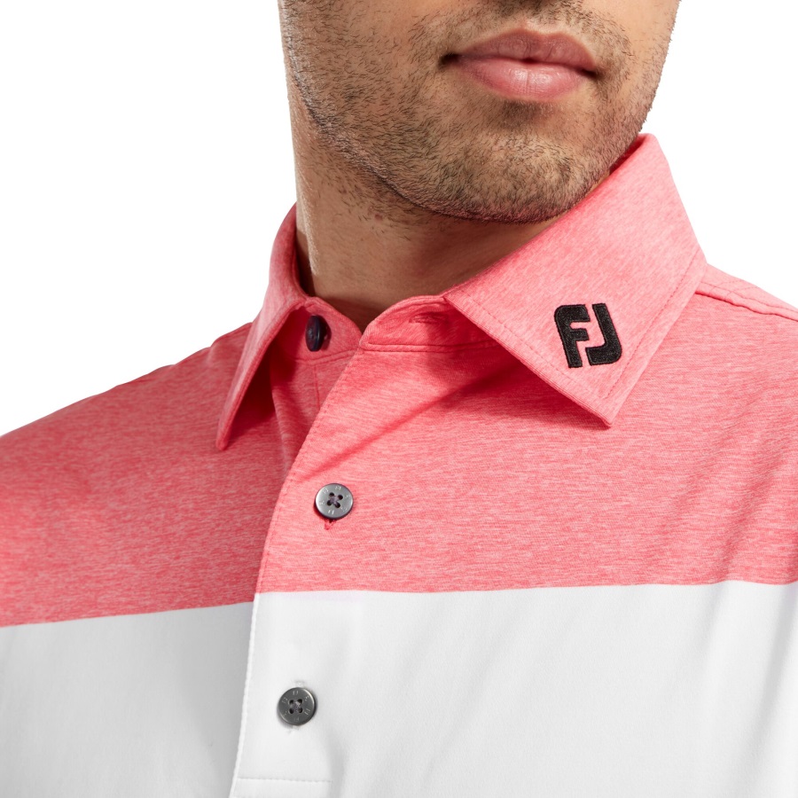 Footjoy Red-White-Charcoal Heather Colour Block Lisle Performance Shirts