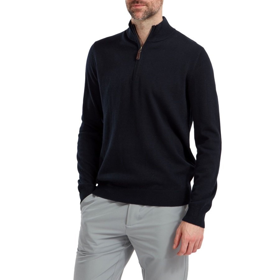 Navy Wool Blend Half-Zip Pullover Footjoy
