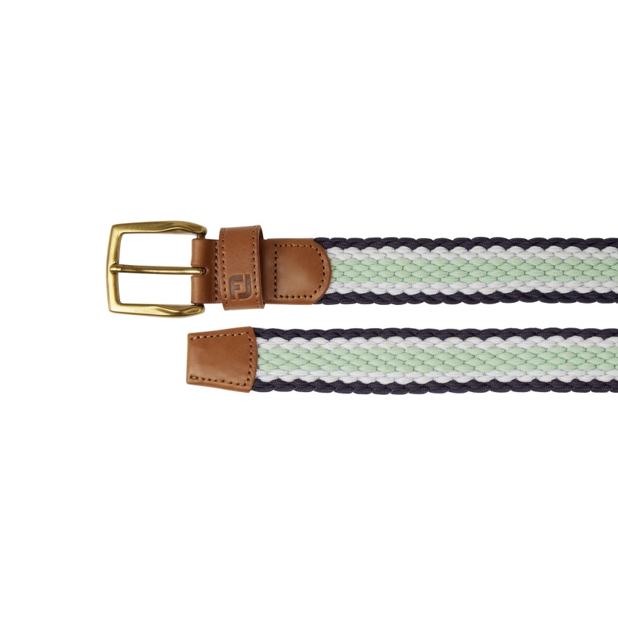 Footjoy Navy-White-Sage Striped Braided Belt