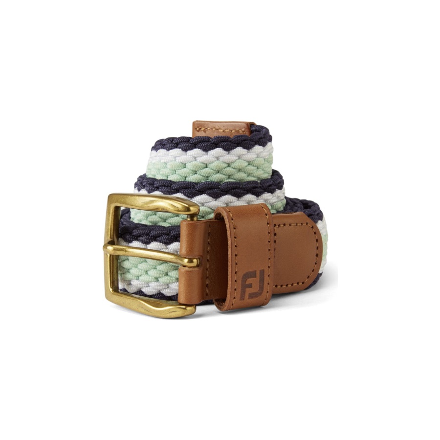 Footjoy Navy-White-Sage Striped Braided Belt