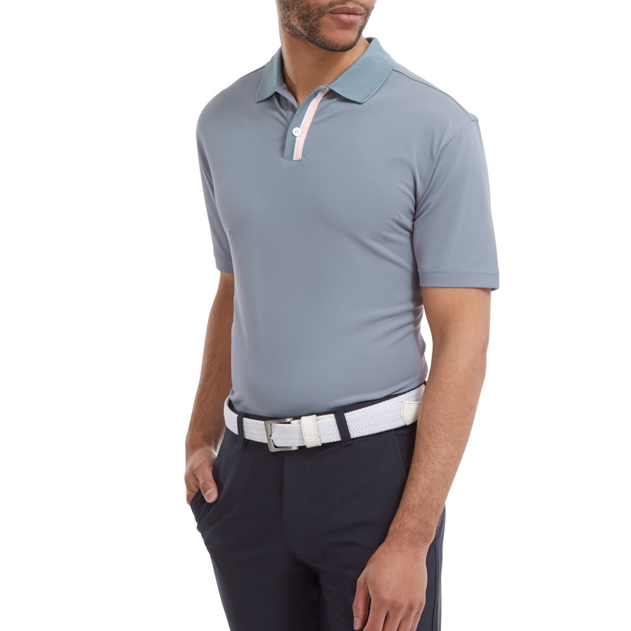 Footjoy Grey-Pink Solid with Stripe Placket Pique
