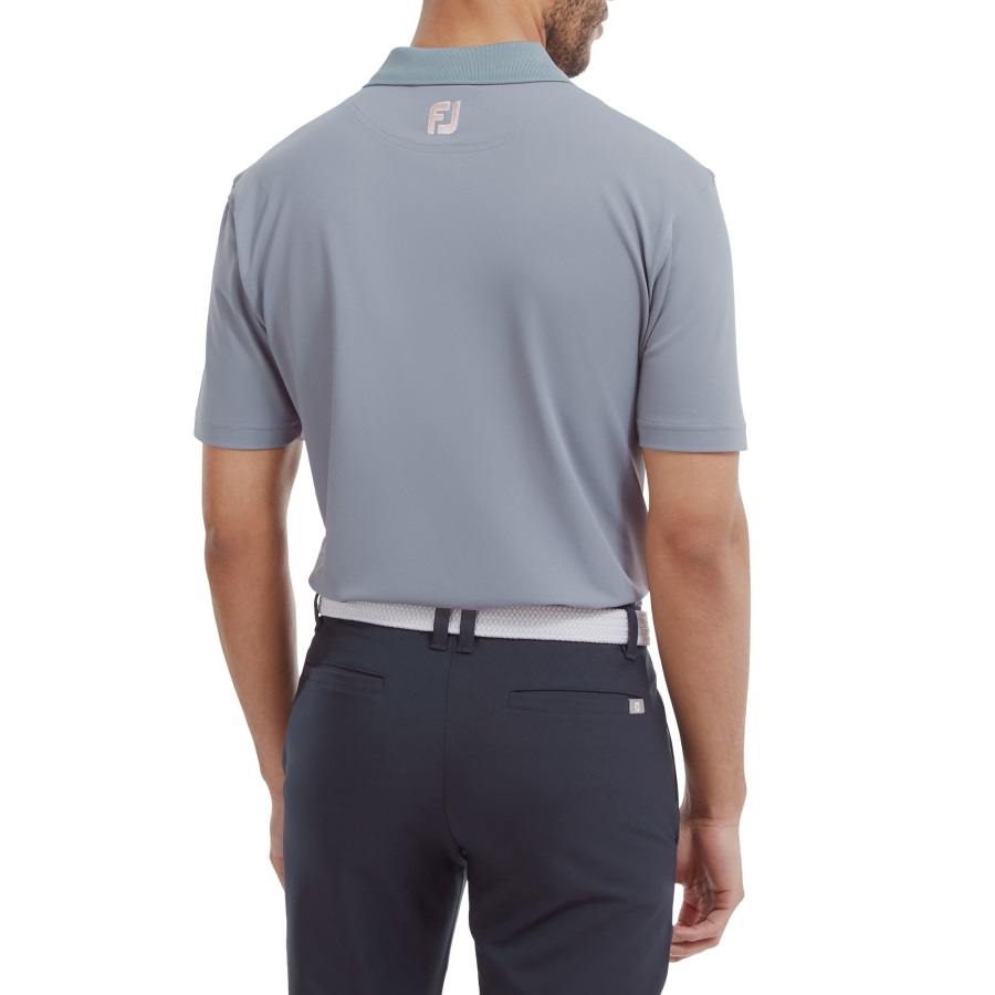 Footjoy Grey-Pink Solid with Stripe Placket Pique