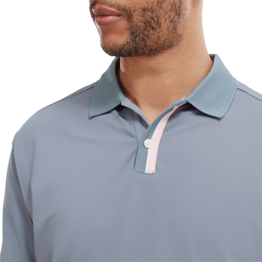 Footjoy Grey-Pink Solid with Stripe Placket Pique
