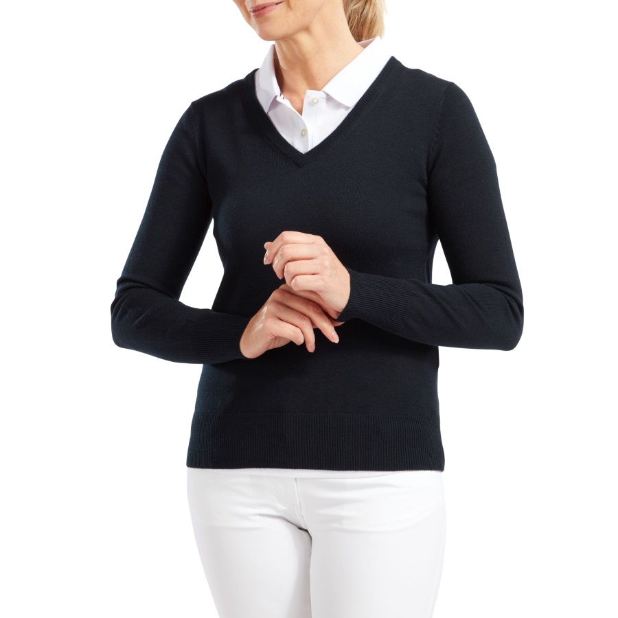 Wool Blend V-Neck Pullover Women Footjoy Navy