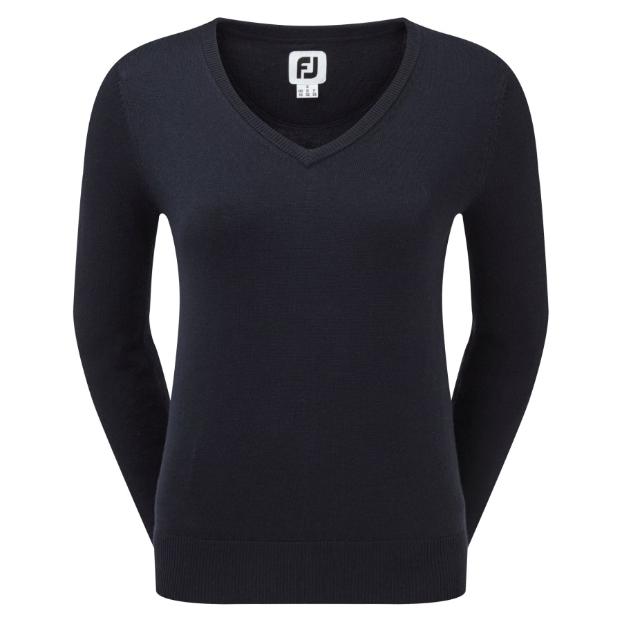 Wool Blend V-Neck Pullover Women Navy Footjoy