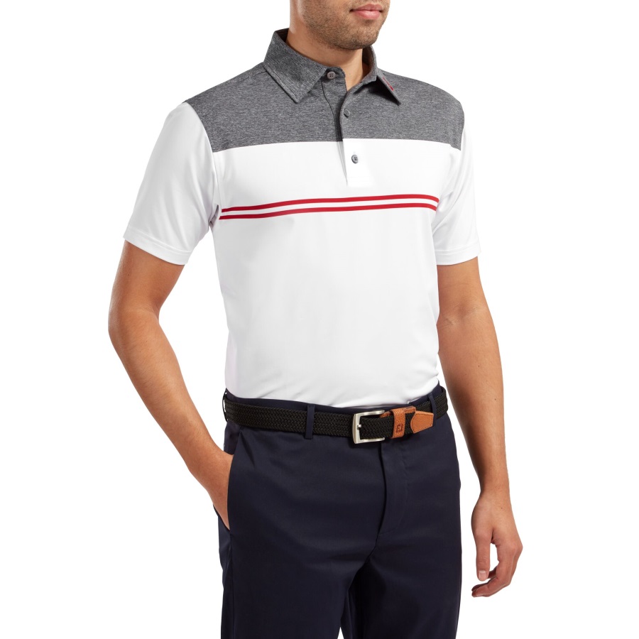 Heather Colour Block Lisle Performance Shirts Footjoy Navy-White-Red