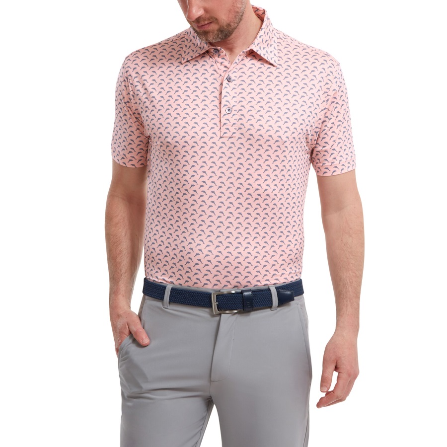 Footjoy Pink-Grey Leaping Dolphins Print Lisle