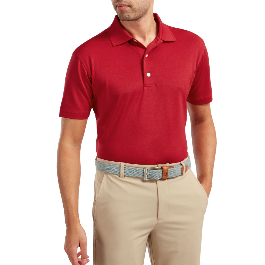 Red Stretch Pique Solid Rib Knit Collar Footjoy