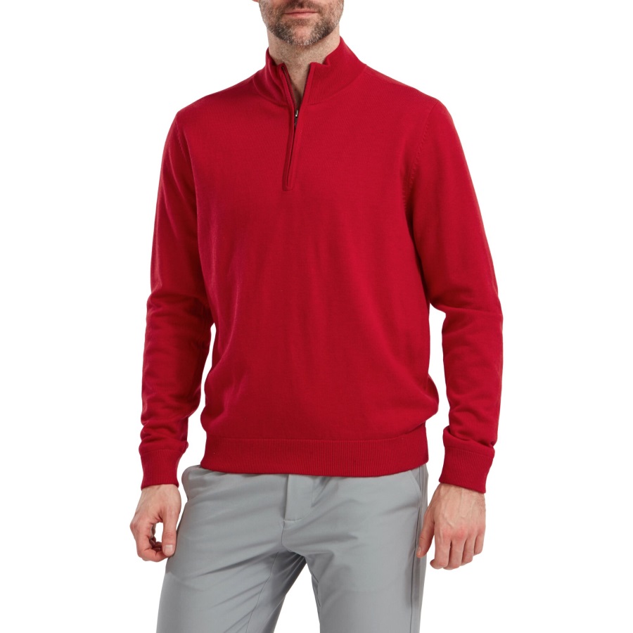 Wool Blend 1-2 Zip Lined Pullover Red Footjoy