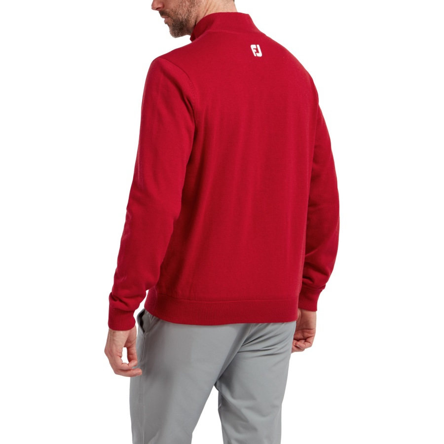 Wool Blend 1-2 Zip Lined Pullover Red Footjoy
