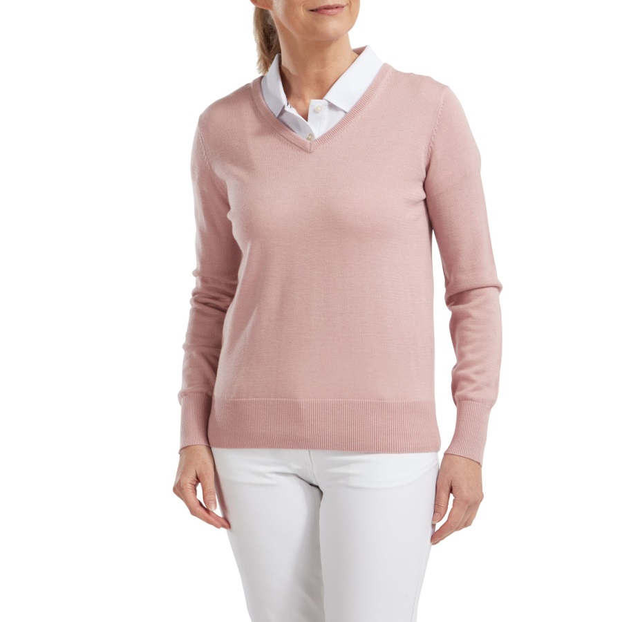 Wool Blend V-Neck Pullover Women Footjoy Pink